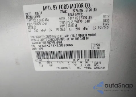 2014 Ford Explorer Limited из США, поврежденный, VIN 1FM5K7F8XEGB95668